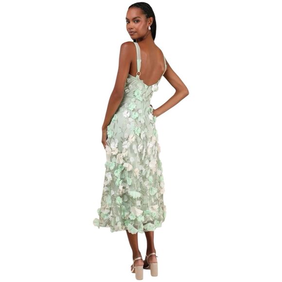 Lulus Midi Dress Womens XL Elite Cutie Embroidered Mint Green Cottage Fairy NWT - Picture 2 of 13